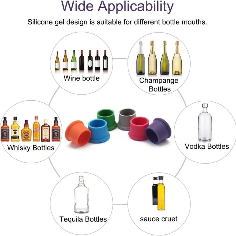 6pcs Reusable Silicone Wine Stoppers, Beer Bottle Caps, Wine Preservers