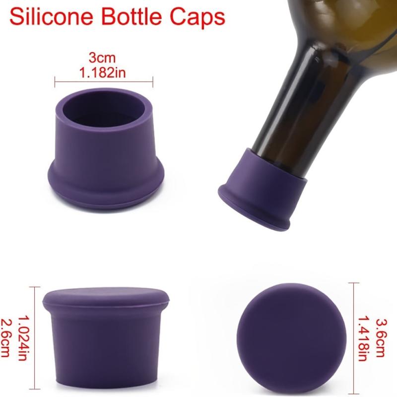 6pcs Reusable Silicone Wine Stoppers, Beer Bottle Caps, Wine Preservers