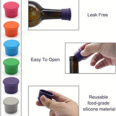 6pcs Reusable Silicone Wine Stoppers, Beer Bottle Caps, Wine Preservers
