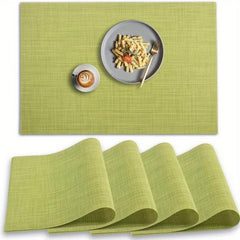 4pcs PVC Placemats Non Slip Washable Vinyl Placemats Style Plaid Pads