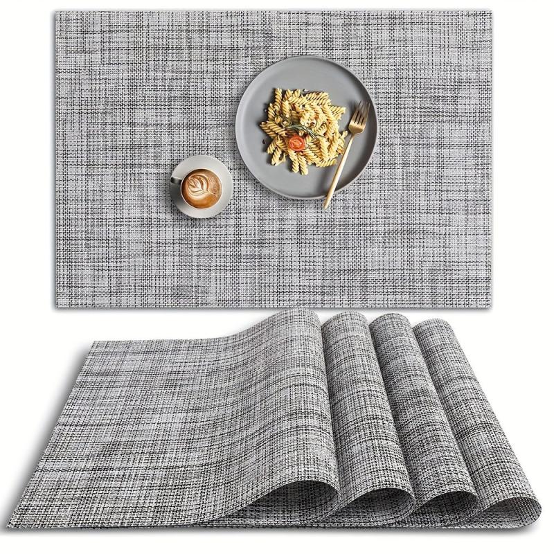 4pcs PVC Placemats Non Slip Washable Vinyl Placemats Style Plaid Pads