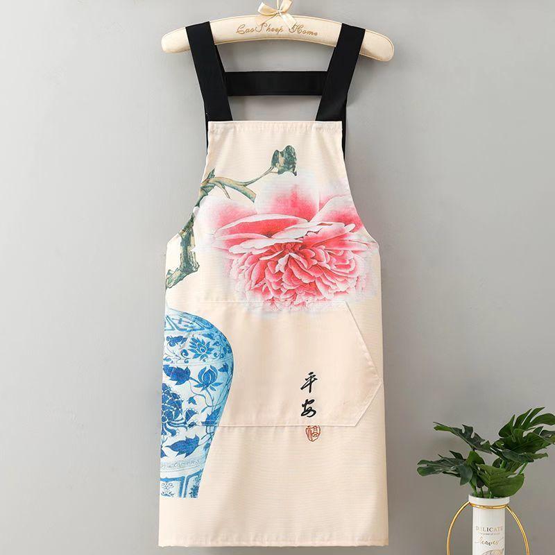Chinese Style Linen Canvas Apron Wear Resistant Kitchen Cooking Apron