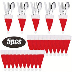 Mini Christmas Santa Hats Cutlery Suit Decor Dinner Holders Tableware Bags