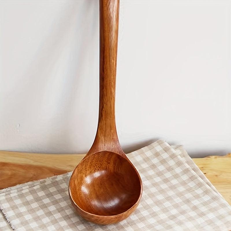 Natural Wooden Ladle Non Stick Straight Long Handle Ladle Cookware