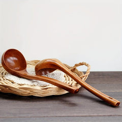 Natural Wooden Ladle Non Stick Straight Long Handle Ladle Cookware