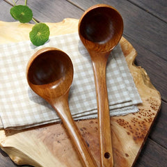 Natural Wooden Ladle Non Stick Straight Long Handle Ladle Cookware