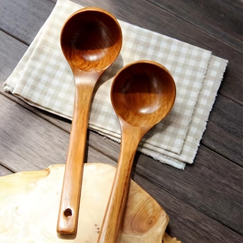 Natural Wooden Ladle Non Stick Straight Long Handle Ladle Cookware