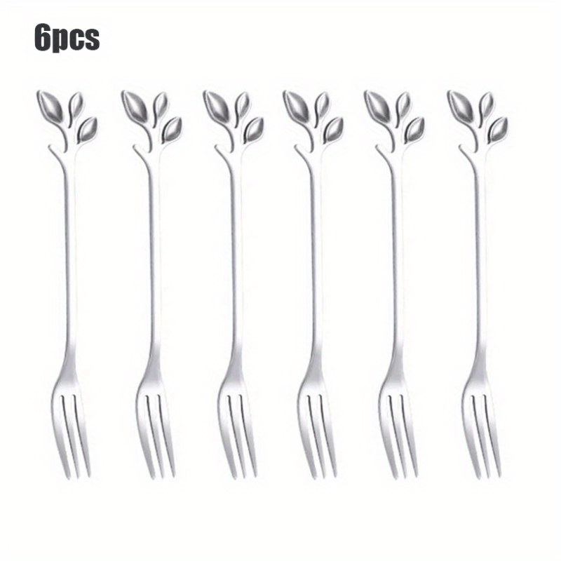12pcs Stainless Steel Leaf Coffee Spoon Appetizer Fork Tableware Dessert Spoon