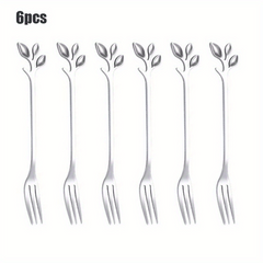 12pcs Stainless Steel Leaf Coffee Spoon Appetizer Fork Tableware Dessert Spoon