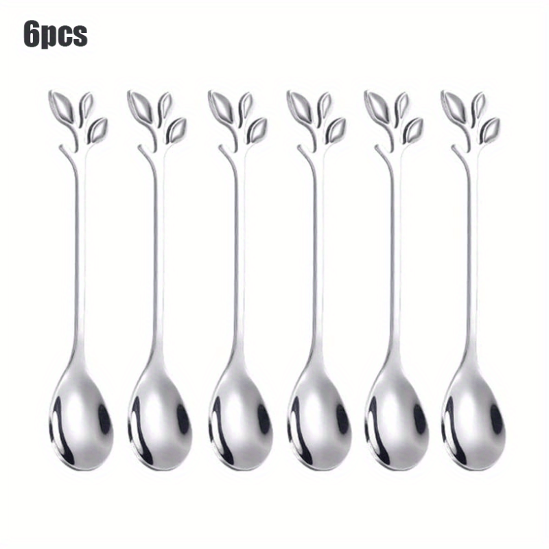 12pcs Stainless Steel Leaf Coffee Spoon Appetizer Fork Tableware Dessert Spoon