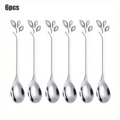 12pcs Stainless Steel Leaf Coffee Spoon Appetizer Fork Tableware Dessert Spoon