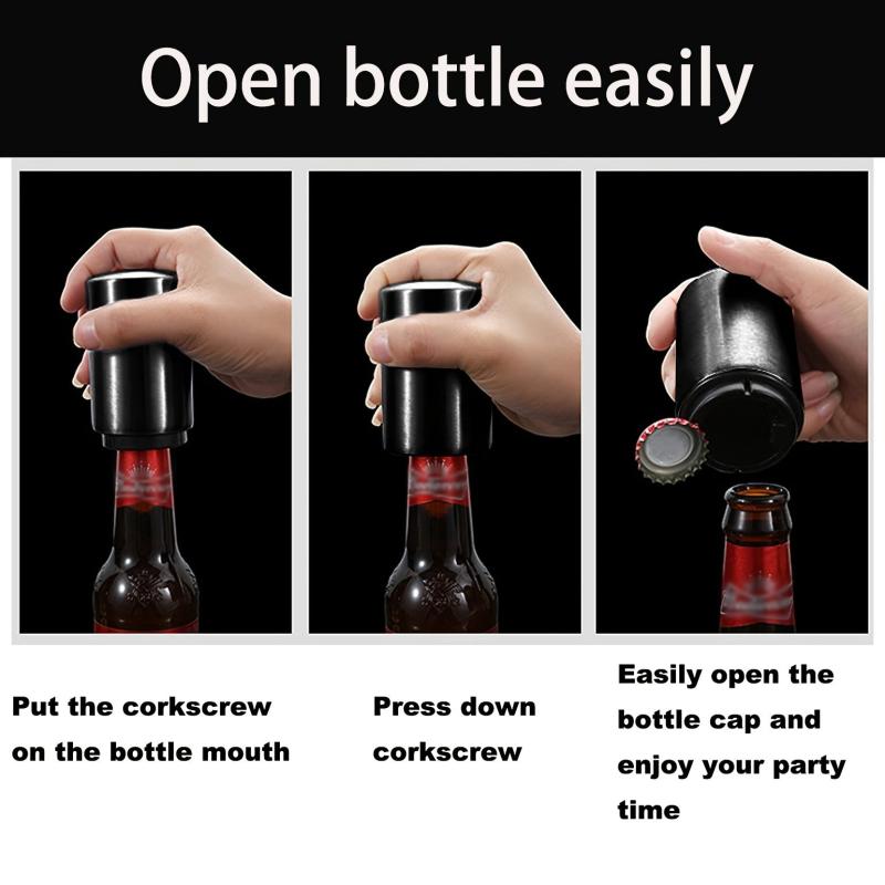 Automatic Beer Bottle Opener Push Down Stainless Steel Magnet Catching