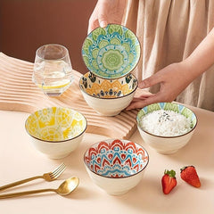 8pcs 11oz Ceramic Rice Bowl Set Floral Pattern Microwave Safe Kit