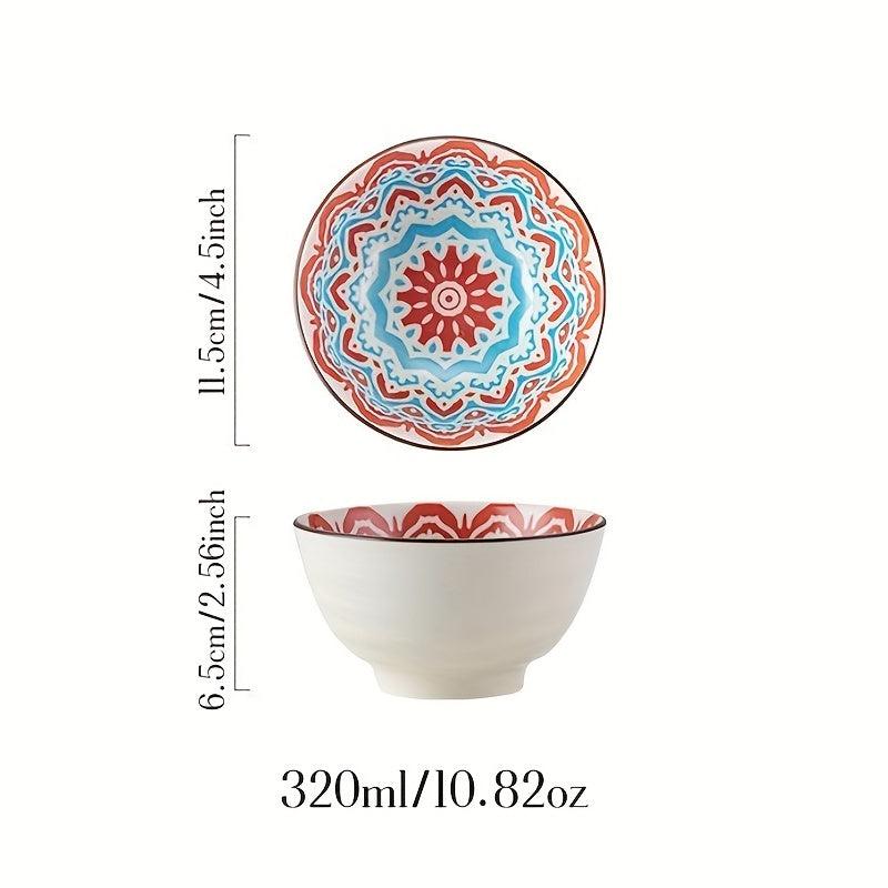 8pcs 11oz Ceramic Rice Bowl Set Floral Pattern Microwave Safe Kit