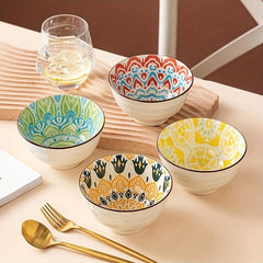 8pcs 11oz Ceramic Rice Bowl Set Floral Pattern Microwave Safe Kit