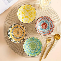8pcs 11oz Ceramic Rice Bowl Set Floral Pattern Microwave Safe Kit