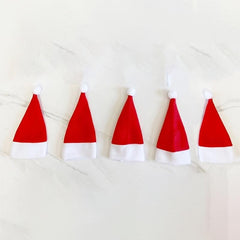10pcs Mini Santa Hat Cup and Fork Cover Christmas Wine Bottle Covers