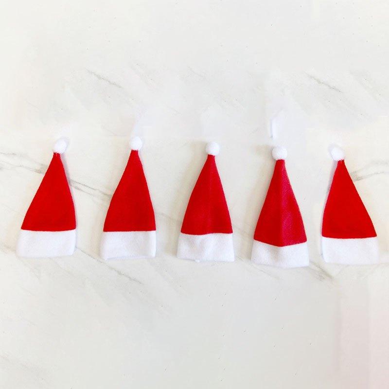 10pcs Mini Santa Hat Cup and Fork Cover Christmas Wine Bottle Covers