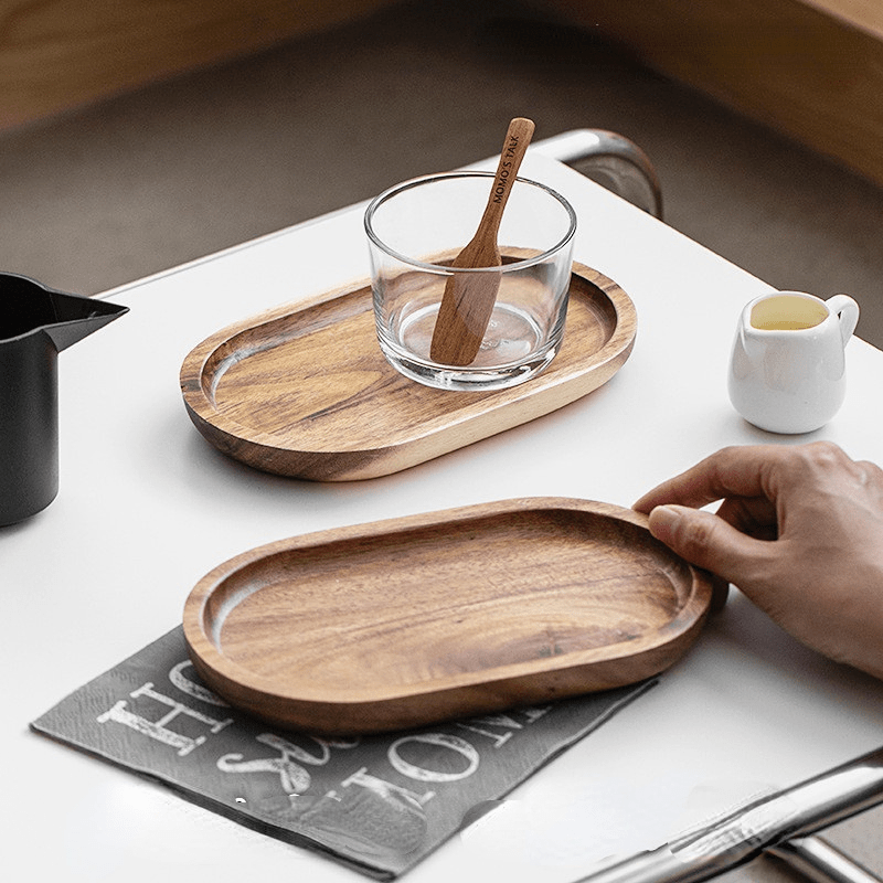 Wooden Tray Fruit Plate Coffee Snack Cheese Tea Bread Breakfast Plate