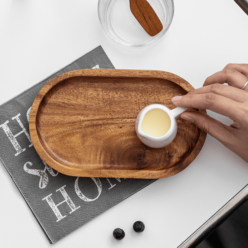 Wooden Tray Fruit Plate Coffee Snack Cheese Tea Bread Breakfast Plate