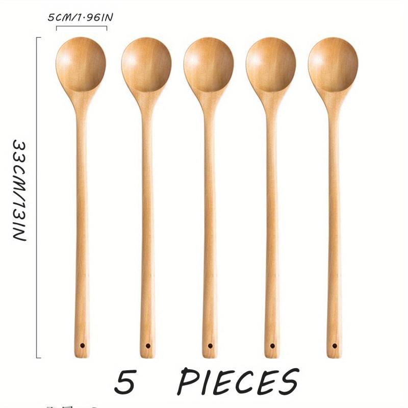 5pcs Long Handle Wooden Soup Spoons for Cooking Mixing - Extended Cooking Spoon