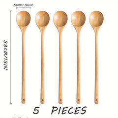 5pcs Long Handle Wooden Soup Spoons for Cooking Mixing - Extended Cooking Spoon