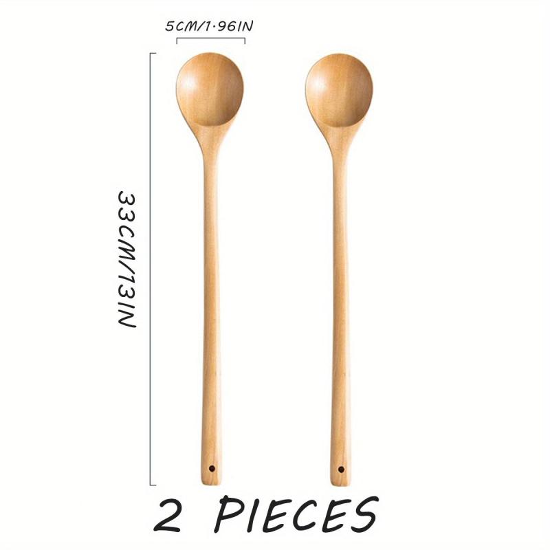 5pcs Long Handle Wooden Soup Spoons for Cooking Mixing - Extended Cooking Spoon