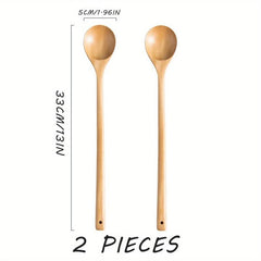 5pcs Long Handle Wooden Soup Spoons for Cooking Mixing - Extended Cooking Spoon