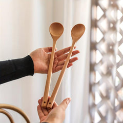 5pcs Long Handle Wooden Soup Spoons for Cooking Mixing - Extended Cooking Spoon