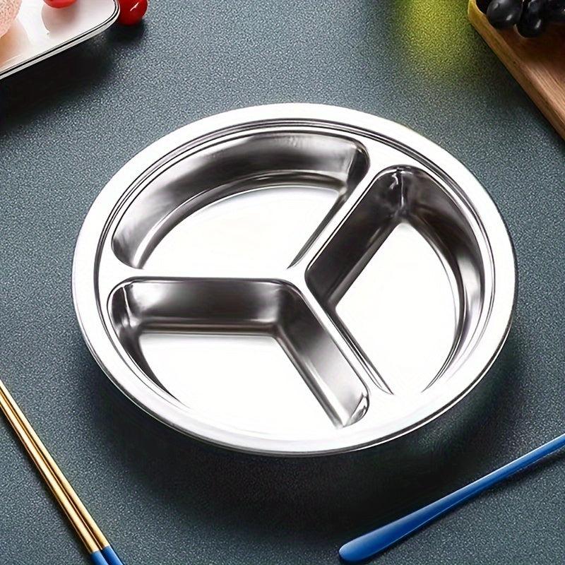 1pc Stainless Steel Divided Dinner Plate Fast Food Canteen Tableware