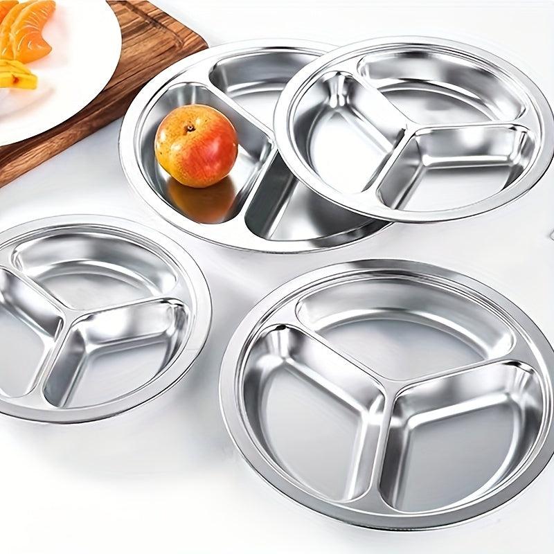 1pc Stainless Steel Divided Dinner Plate Fast Food Canteen Tableware