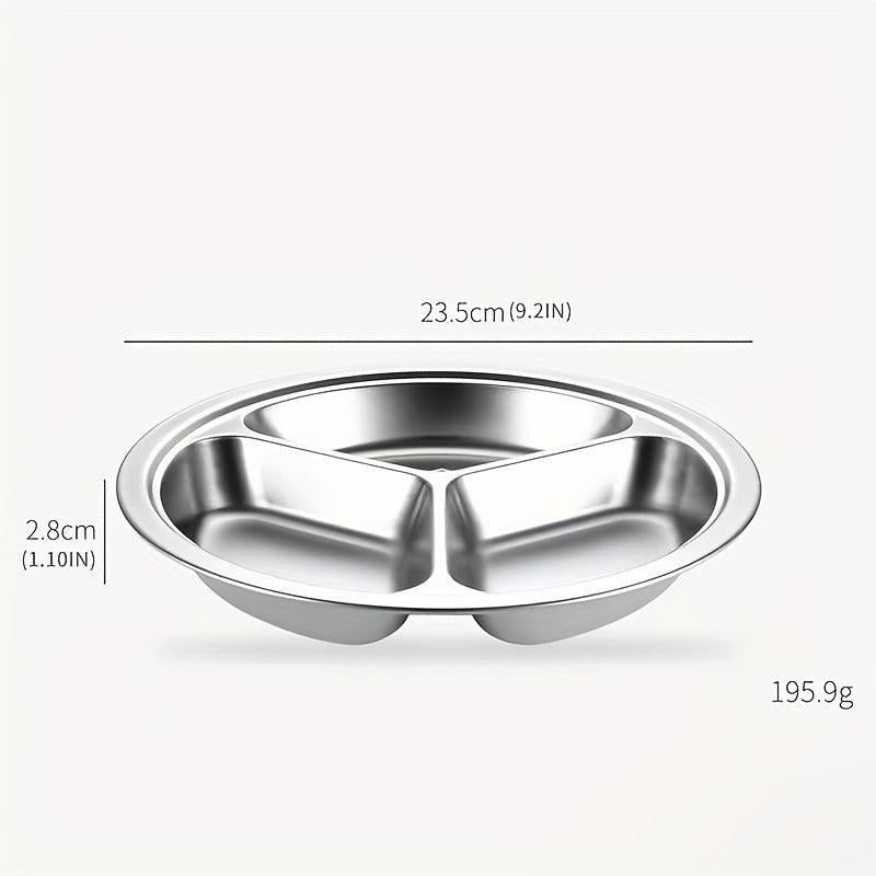 1pc Stainless Steel Divided Dinner Plate Fast Food Canteen Tableware