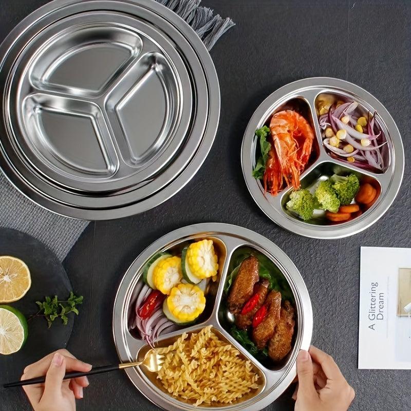 1pc Stainless Steel Divided Dinner Plate Fast Food Canteen Tableware