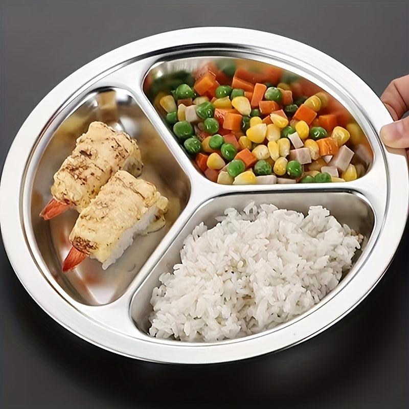 1pc Stainless Steel Divided Dinner Plate Fast Food Canteen Tableware