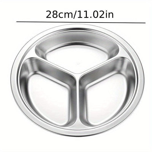 1pc Stainless Steel Divided Dinner Plate Fast Food Canteen Tableware