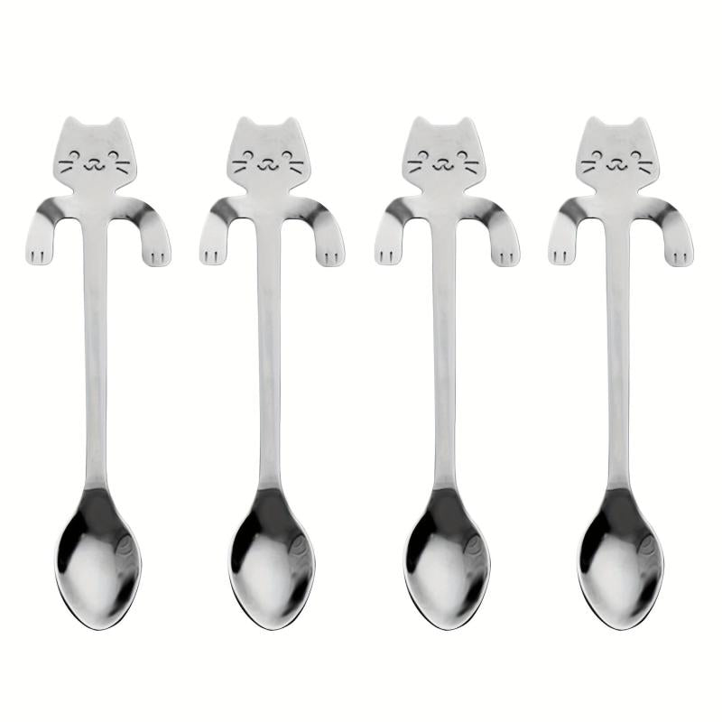 6PCS Stainless Steel Cat Teaspoons for Home Kitchen Office Party