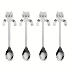 6PCS Stainless Steel Cat Teaspoons for Home Kitchen Office Party