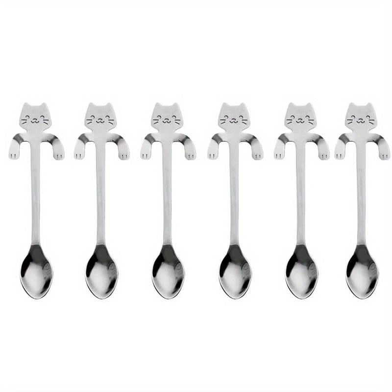 6PCS Stainless Steel Cat Teaspoons for Home Kitchen Office Party