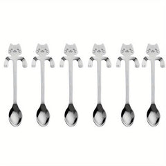 6PCS Stainless Steel Cat Teaspoons for Home Kitchen Office Party