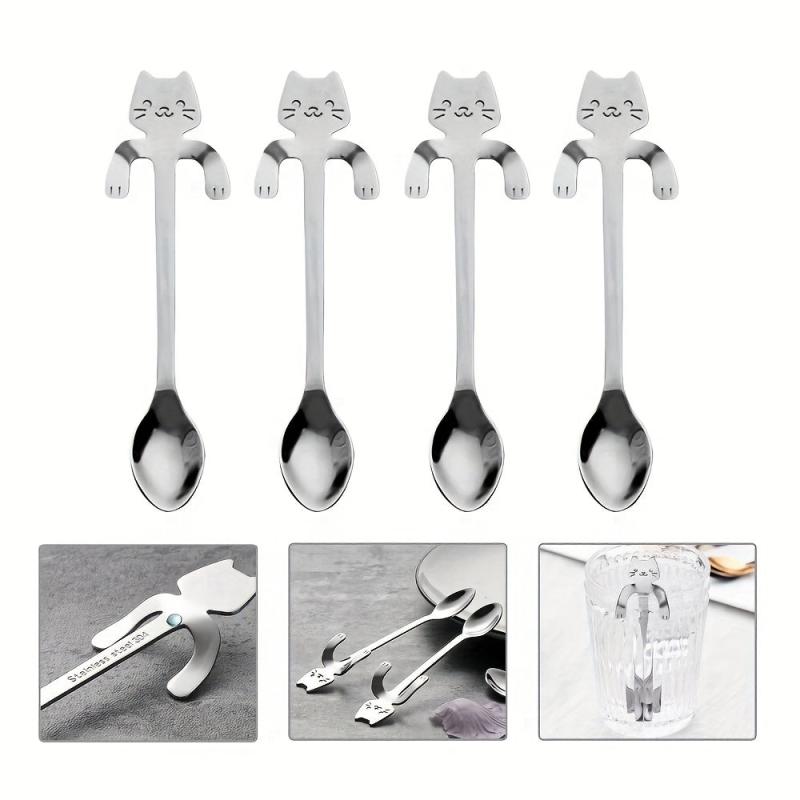 6PCS Stainless Steel Cat Teaspoons for Home Kitchen Office Party