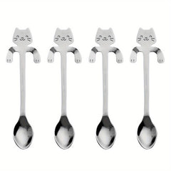 6PCS Stainless Steel Cat Teaspoons for Home Kitchen Office Party