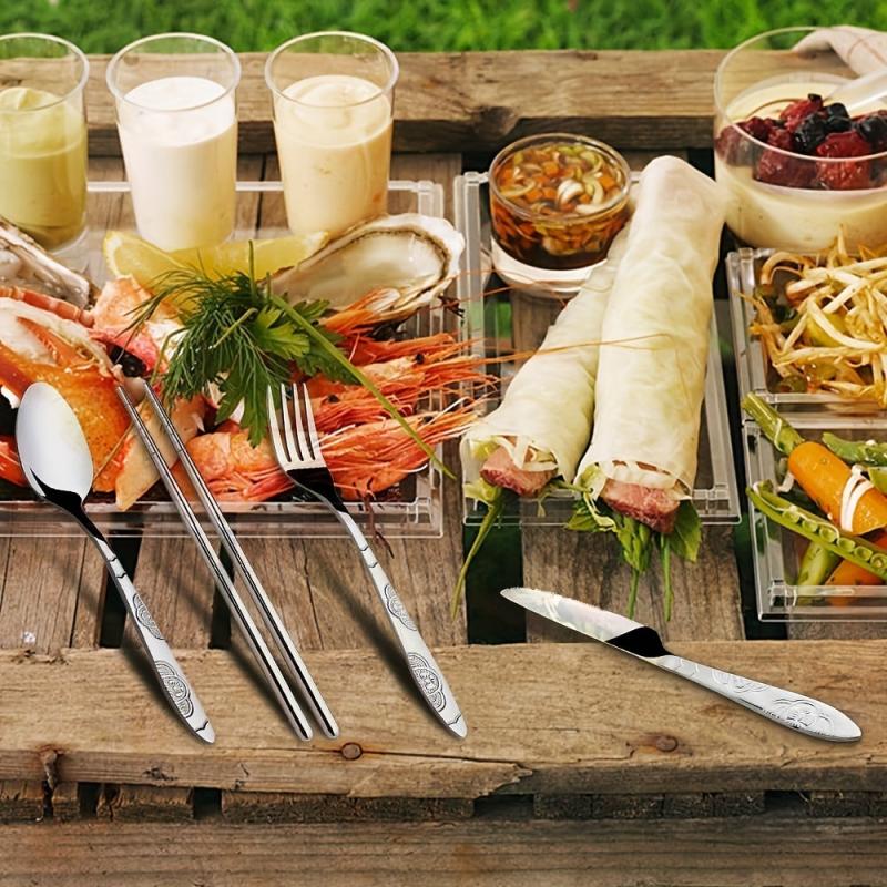 7-Pc Stainless Steel Flatware Set with Case for Travel Camping