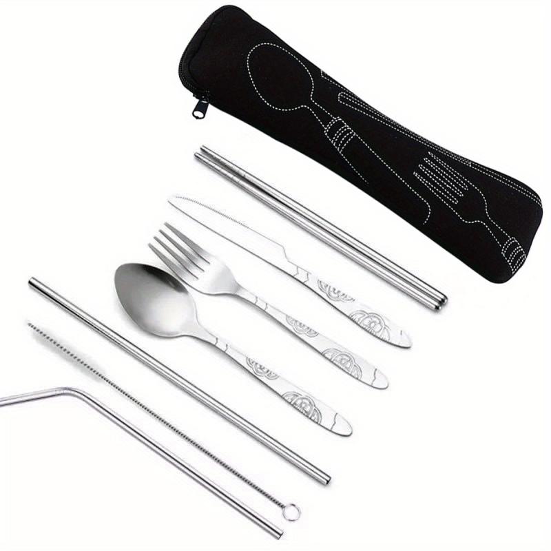 7-Pc Stainless Steel Flatware Set with Case for Travel Camping