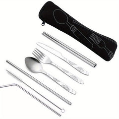 7-Pc Stainless Steel Flatware Set with Case for Travel Camping