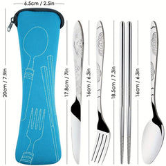 7-Pc Stainless Steel Flatware Set with Case for Travel Camping