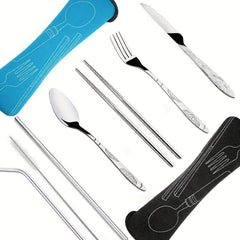 7-Pc Stainless Steel Flatware Set with Case for Travel Camping