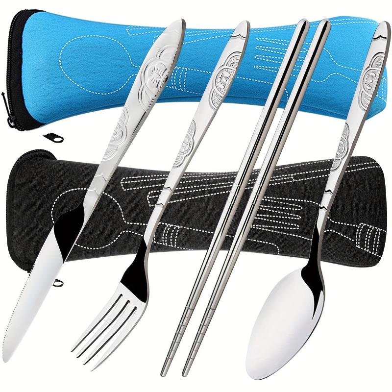 7-Pc Stainless Steel Flatware Set with Case for Travel Camping