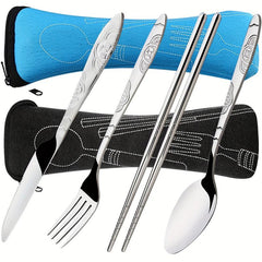 7-Pc Stainless Steel Flatware Set with Case for Travel Camping