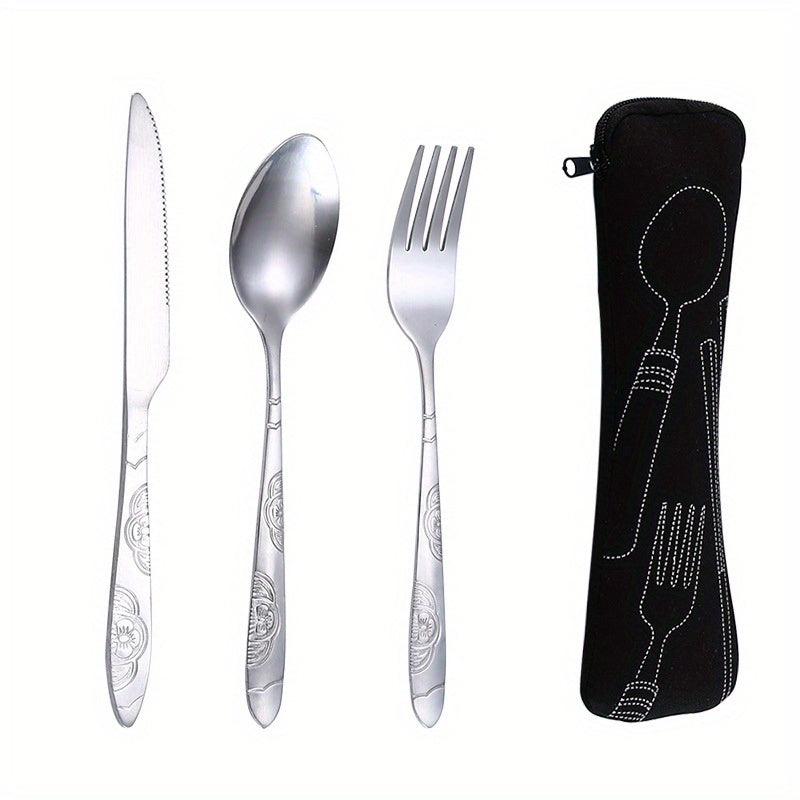 7-Pc Stainless Steel Flatware Set with Case for Travel Camping