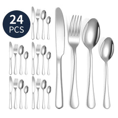 24pcs Stainless Steel Cutlery Flatware Set Mirror Polished